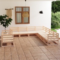 9 Piece Garden Lounge Set Solid Pinewood