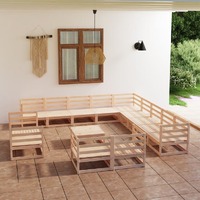 14 Piece Garden Lounge Set Solid Pinewood
