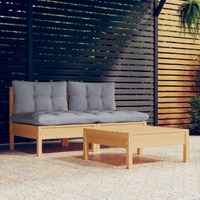 3 Piece Garden Lounge Set with Cushions Pinewood