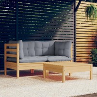 3 Piece Garden Lounge Set with Cushions Pinewood