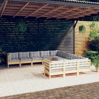 11 Piece Garden Lounge Set with Cushions Pinewood