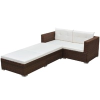 3 Piece Garden Lounge Set with Cushions Poly Rattan