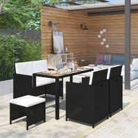 6 Piece Outdoor Dining Set Poly Rattan Acacia Wood