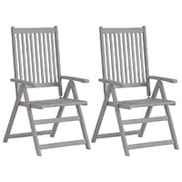 Garden Reclining Chairs Grey Solid Wood Acacia