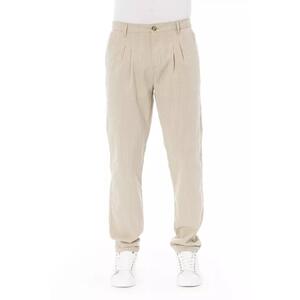 Front Zipper and Button Closure Chino Trousers with Side and Back Pockets