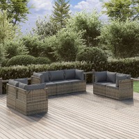 Garden Lounge Set with Cushions Grey Poly Rattan