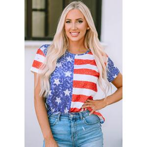 Azura Exchange American Flag Print Distressed Crew Neck T-Shirt