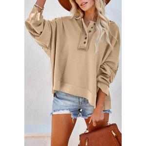 Azura Exchange Casual Khaki Hoodie with Patchwork Trim