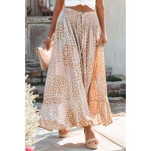 Azura Exchange Flower Print Maxi Skirt with Smocked Waist and Button Slit