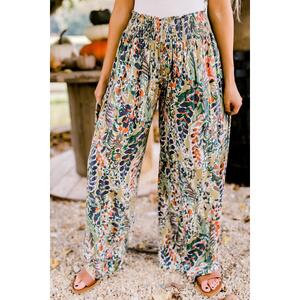 Azura Exchange Floral Print Shirred High Waist Wide Leg Pants