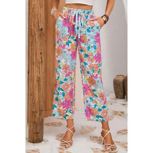 Azura Exchange Flower Print Pocketed Drawstring Waist Wide Leg Pants