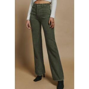 Azura Exchange Green High Waist Square Pockets Corduroy Pants