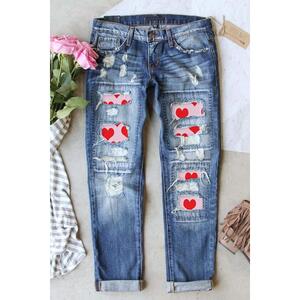 Azura Exchange Heart Patchwork Distressed Jeans