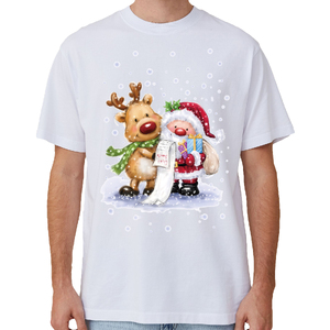 100% Cotton Christmas T-shirt Adult Unisex Tee Tops Funny Santa Party Custume, Reading Santa (White)