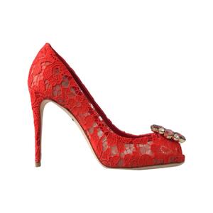 Dolce & Gabbana Women's Red Taormina Lace Crystal Heels Pumps Shoes