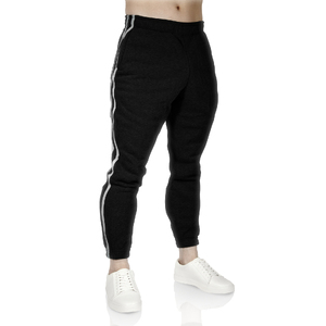 Mens Fleece Skinny Track Pants Jogger Gym Casual Sweat Trackies Warm Trousers - Black/White Stripe