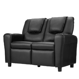 Kids Recliner Chair Double PU Leather Sofa Lounge Couch Armchair Black