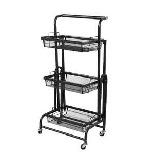  3 Tier Kitchen Trolley Cart Swivel Black Colour