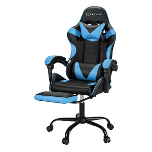 2 Point Massage Gaming Office Chair Footrest Cyan Blue