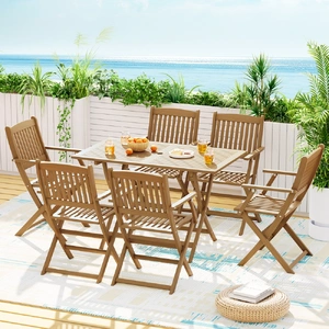 Outdoor Dining Set 7 Piece Wooden Table Chairs Setting Foldable