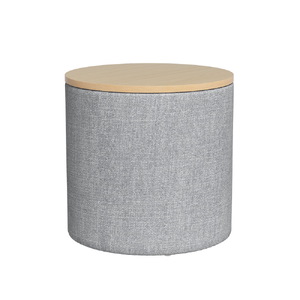 Storage Ottoman Blanket Box 40cm Linen Round Grey