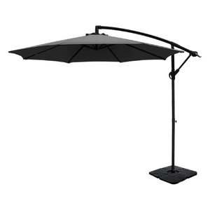 3m Umbrella w/Base Outdoor Cantilever Beach Garden Patio Parasol Charcoal