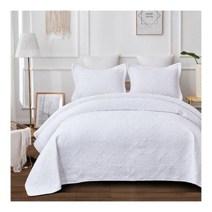 Antique White 100% Cotton Quilted 3 pcs Bedspread Coverlet Set King