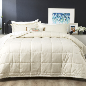 Checks 500 TC Cotton Jacquard Ivory Comforter Set by Ddecor Home Queen