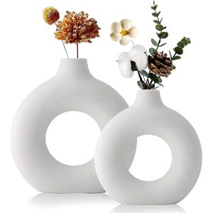 Ceramic Set of 2 Creative Round White Vases for Home Decor