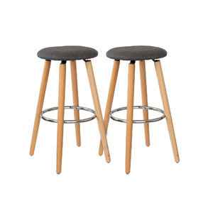 2 Cotton/Steel Modern Padded Barstools (Grey/Wood)