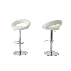 2 Curve Leather Barstools (White) w/ Adjustable Height, 78-99cm