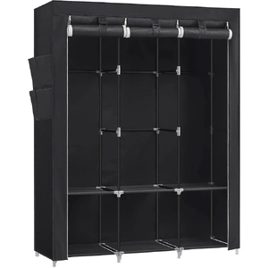 Clothes Wardrobe Portable Closet with Cover and 3 Hanging Rails Black RYG092B02