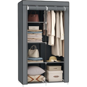 Portable Clothes Storage Organizer with 6 Shelves and 1 Clothes Hanging Rail Grey RYG84GY