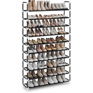 10 Tier Metal Shoe Rack Non-Woven Fabric Shelves Holds up to 50 Pairs Black