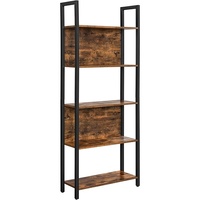 Bookshelf with 5 Shelves Rustic Brown and Black