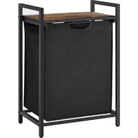 Laundry Hamper with Shelf and Pull-Out Bag 65L Rustic Brown and Black