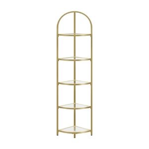 5 Tier Corner Ladder Bookshelf Tempered Glass Modern Style Golden Color