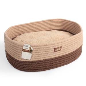 Cat Bed Oval - Brown Rope Weave + Removable Fluffy Internal Plush - 