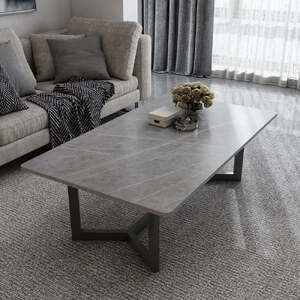 120x60cm Matte Grey Minimalist Slate Coffee Table Marble Tea Table Living Room Rectangle Cocktail Side Table Solid Metal Legs