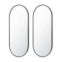 2 Set Wall Mirror Oval Aluminum Frame Bathroom 45x100cm BLACK