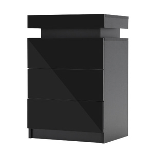 Bedside Table 3 Drawers RGB LED Bedroom Cabinet Nightstand Gloss GLORY BLACK