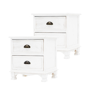 2X Bedside Table 2 Drawer Vintage Side Table Storage Cabinet Bedroom LYDIA WHITE