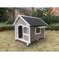 L Timber Pet Dog Kennel House Puppy Wooden Timber Cabin Grey