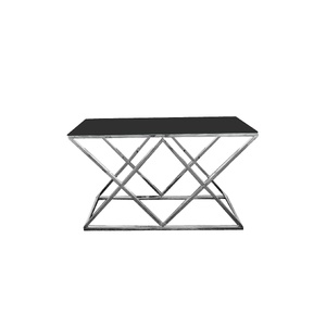 Alsea Console Table Silver Base - Black Glass