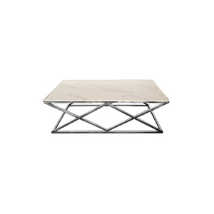 Alsea Coffee Table Silver Base - White Marble