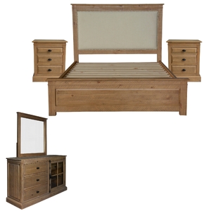 5pc King Bed Suite Bedside Dresser Bedroom Furniture Package - Natural