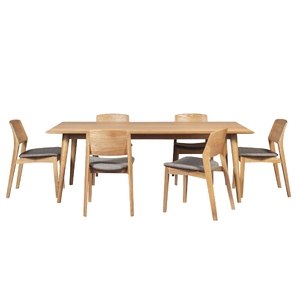 7pc 180cm Dining Table Set Fabric Chair Solid Ash Wood Oak