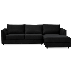 2 Seater Velvet Fabric Corner Sofa Lounge RHF Chaise - Black