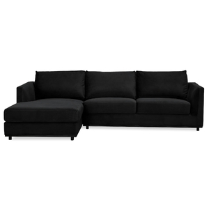 2 Seater Velvet Fabric Corner Sofa Lounge LHF Chaise - Black