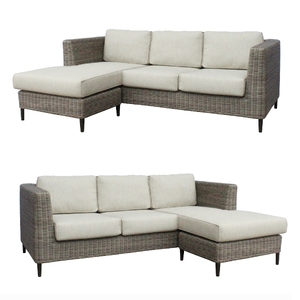 3 Seater Outdoor Sofa Rattan Reversible Chaise Lounge Light Grey